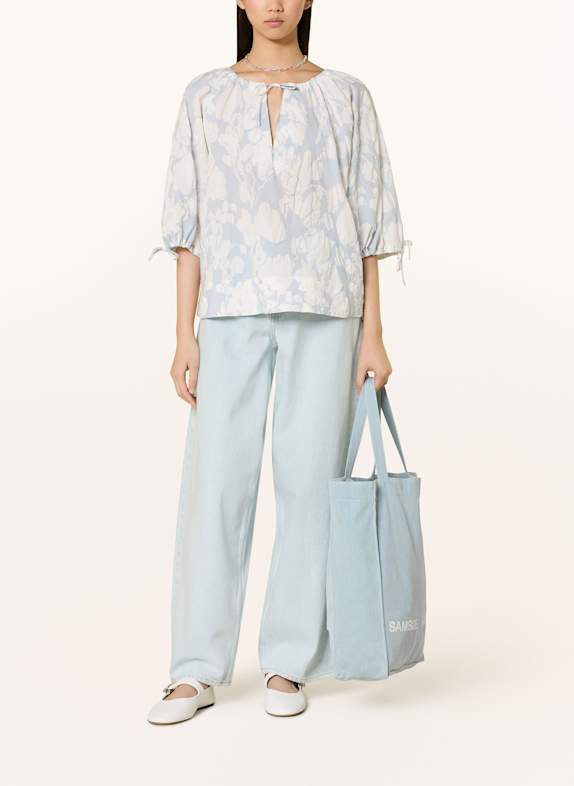 SAMSØE  SAMSØE Blouse SAMATERA met 3/4-mouwen LICHTBLAUW / WIT