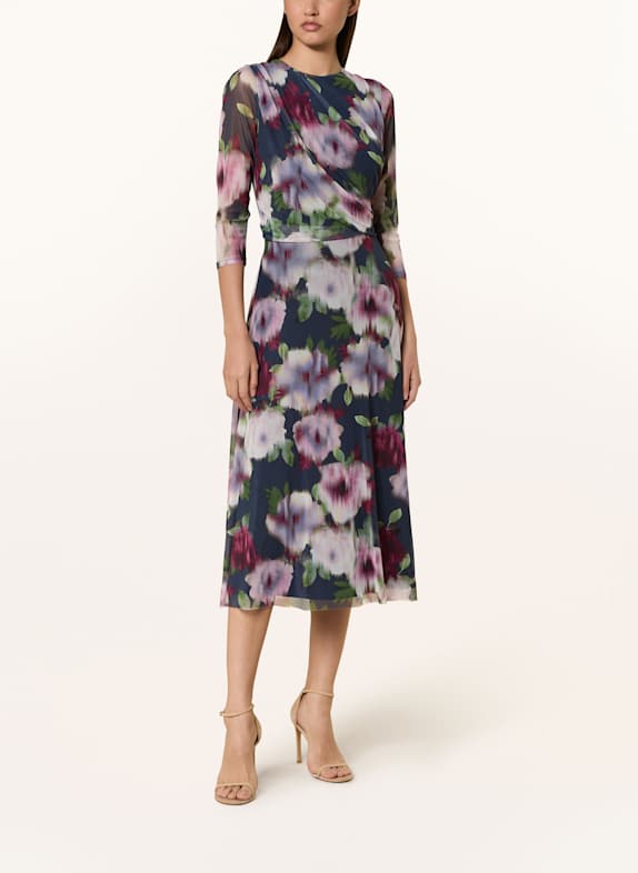 SWING Mesh-Kleid mit 3/4-Arm DUNKELROT/ GRÜN/ DUNKELGRAU