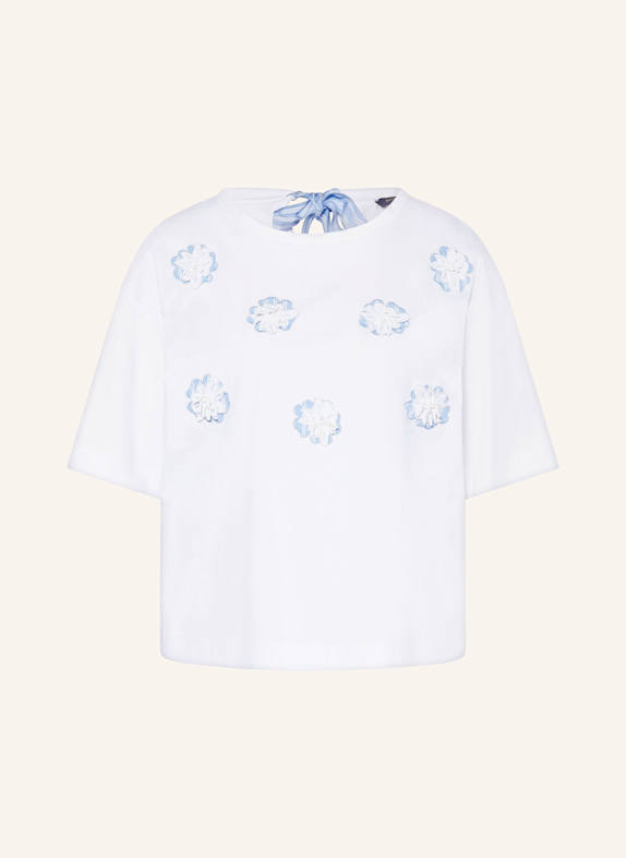 MORE & MORE T-Shirt mit Schmuckperlen WEISS/ HELLBLAU