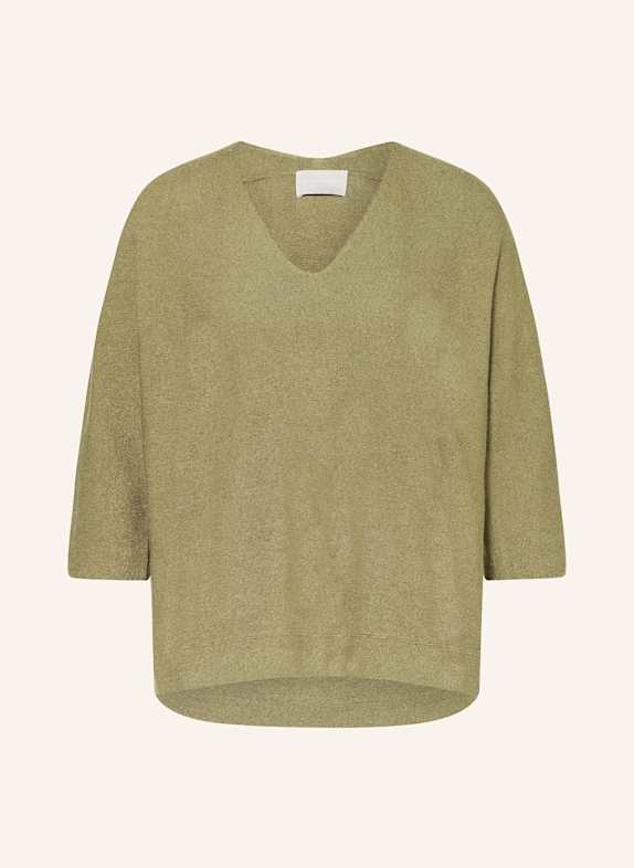 HEMISPHERE Sweater with glitter thread and 3/4 sleeves KHAKI