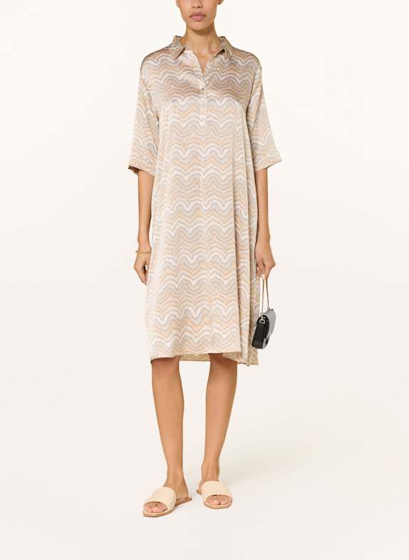 HEMISPHERE Hemdblusenkleid aus Seide BEIGE/ CREME/ BLAUGRAU