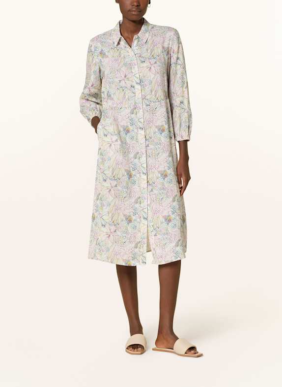 HEMISPHERE Hemdblusenkleid aus Leinen ECRU / GRÜN / LILA