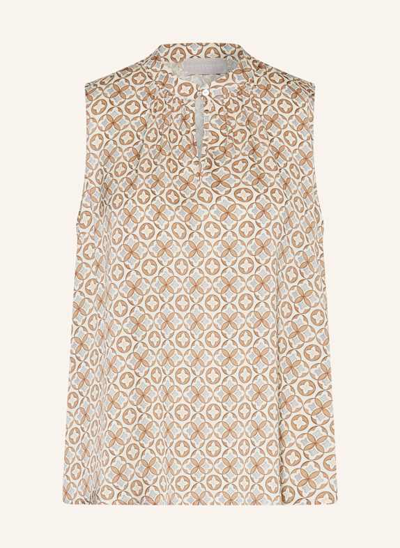 HEMISPHERE Blouse top HULDA in silk WHITE/ BROWN/ BLUE GRAY