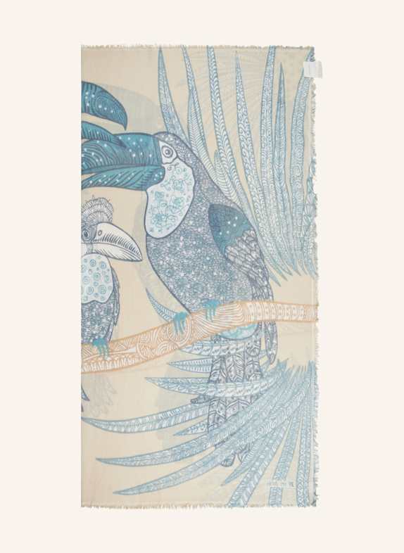 HEMISPHERE Cashmere scarf MUKUQ with silk BEIGE/ BLUE GRAY