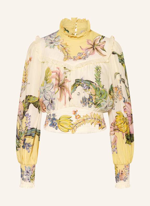 ALÉMAIS Blusenshirt OLEANDER mit Leinen HELLGELB/ GRÜN/ ROSÉ