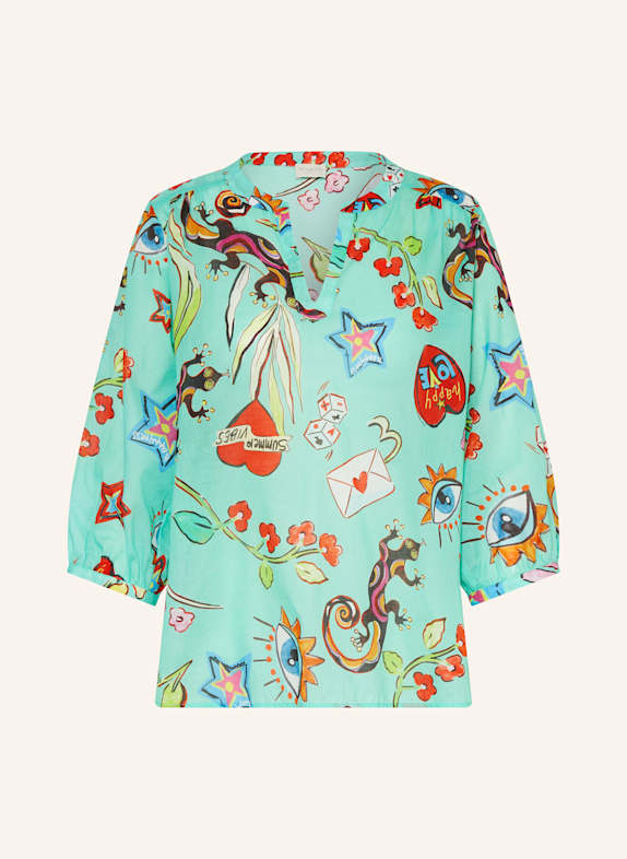 MILANO ITALY Blusenshirt mit 3/4-Arm GRÜN/ BLAU/ ROT
