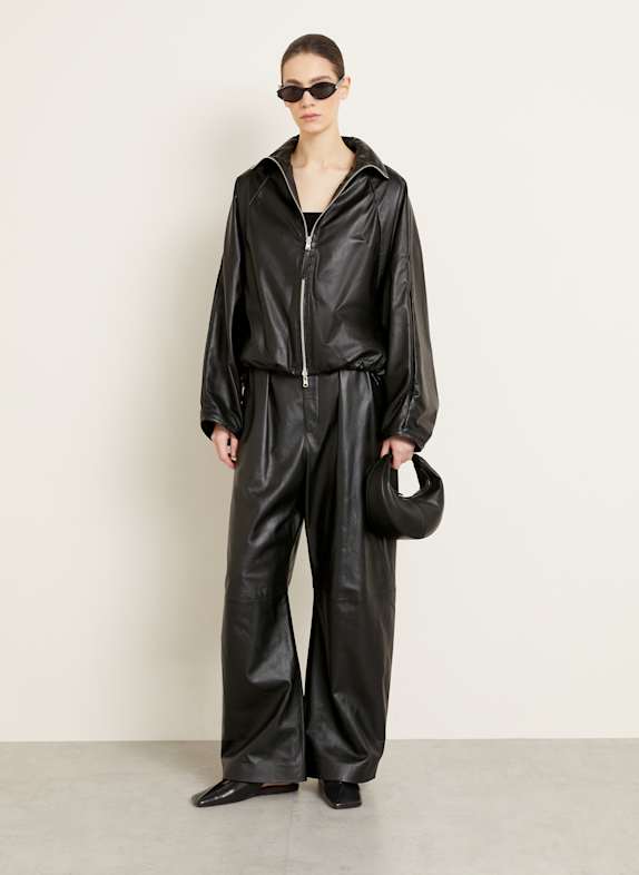 UTZON Leather bomber jacket JACKE JUSA BLACK