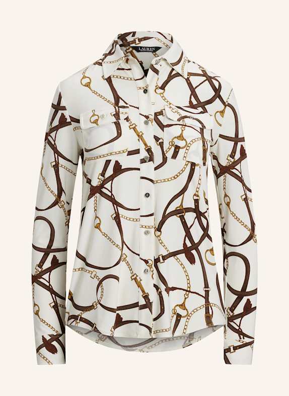 Košilová halenka ze saténu Košilová halenka z žerzeje KRÉMOVÁ/ HNĚDÁ/ TMAVĚ ŽLUTÁ