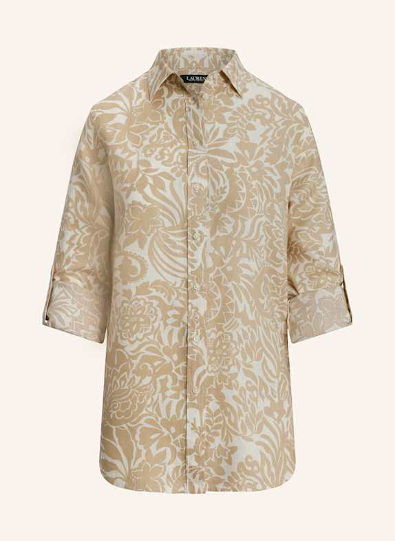 Košilová halenka ze saténu Lněná košilová halenka BÍLÁ/ BÉŽOVÁ