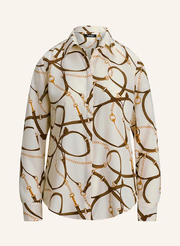 Košilová halenka ze saténu Košilová halenka KRÉMOVÁ/ HNĚDÁ/ TMAVĚ ŽLUTÁ