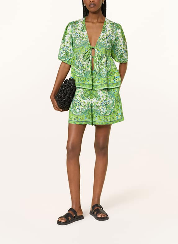 MRS & HUGS Linen shorts LIGHT GREEN / DARK GREEN / ECRU