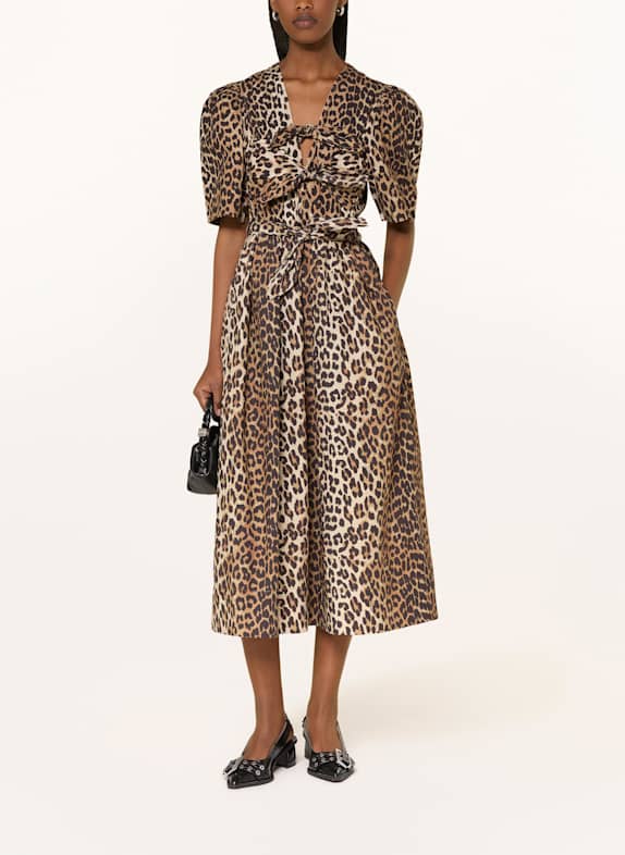 GANNI Kleid mit Cut-outs SCHWARZ/ BRAUN/ CREME