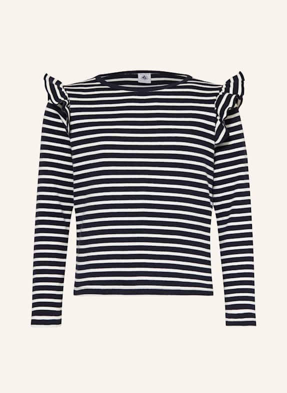 PETIT BATEAU Longsleeve mit Rüschen WEISS/ DUNKELBLAU