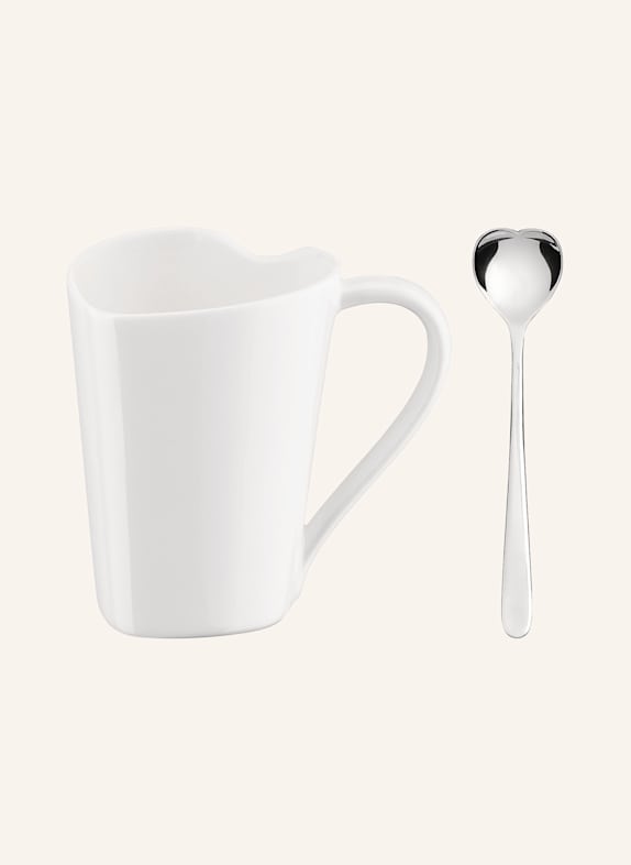 ALESSI 2-tlg. Set: Henkelbecher TO und Teelöffel BIG LOVE WEISS
