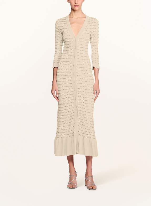 SANDRO Strickkleid mit Schmucksteinen und Volants BEIGE/ SILBER