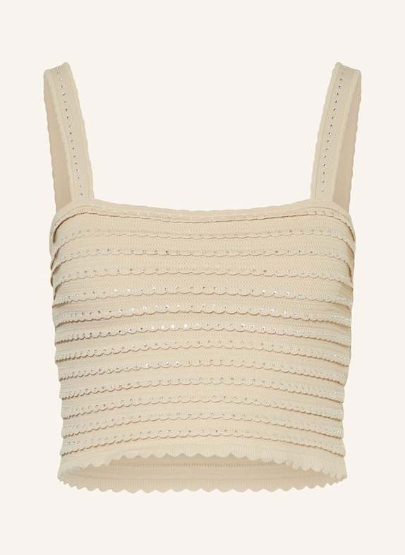 SANDRO Cropped-Stricktop mit Schmucksteinen BEIGE