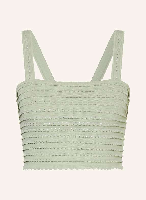 SANDRO Cropped-Stricktop mit Schmucksteinen MINT
