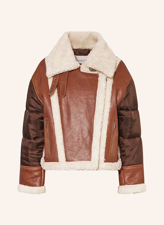 ba&sh Lederjacke EXPLORA mit Kunstfell DUNKELBRAUN/ BRAUN/ ECRU