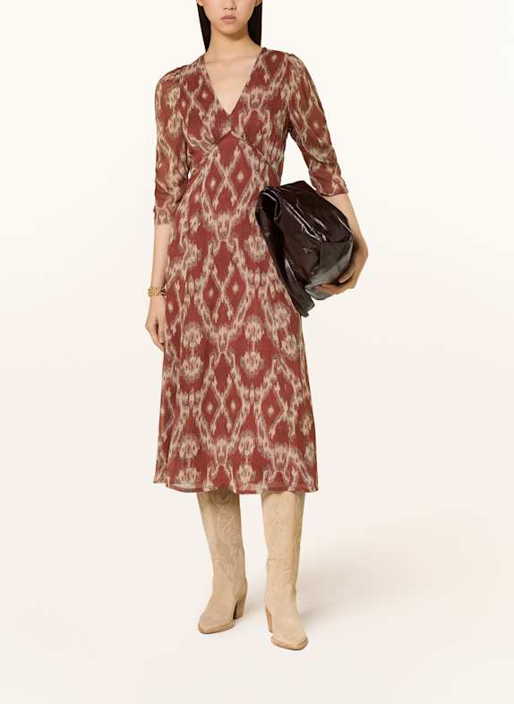 ba&sh Kleid MATSA mit 3/4-Arm DUNKELROT/ HELLGELB