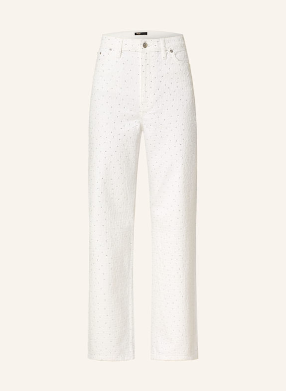 maje Flared Jeans PANTIKUSA mit Schmucksteinen WEISS/ SILBER
