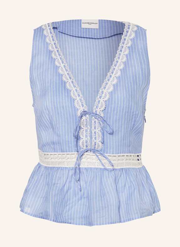 CLAUDIE PIERLOT Blusentop mit Spitze HELLBLAU/ WEISS