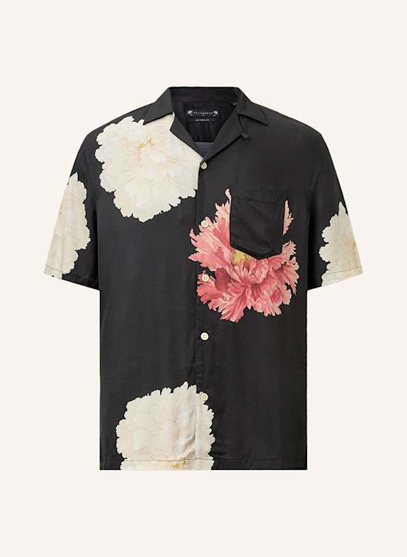 ALLSAINTS Košile s krátkým rukávem FLEUR Relaxed Fit ČERNÁ/ KRÉMOVÁ/ SVĚTLE ČERVENÁ