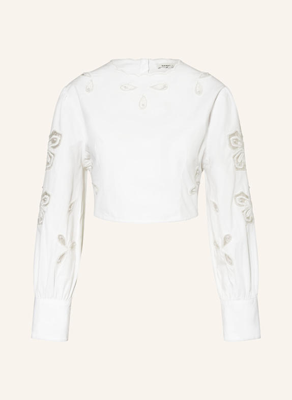 SANDRO Cropped-Bluse mit Cut-out und Schmuckperlen WEISS