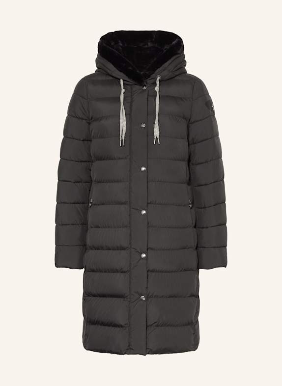 FUCHS SCHMITT Prošívaný kabát s umělou kožešinou ČERNÁ