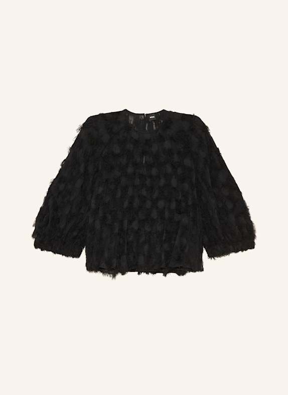 BOSS Blusenshirt BAIMA mit 3/4-Arm und Plissees SCHWARZ