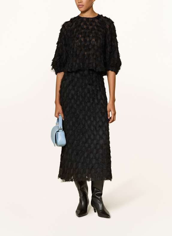 BOSS Blouse BAIMA met 3/4-mouwen en plooien ZWART