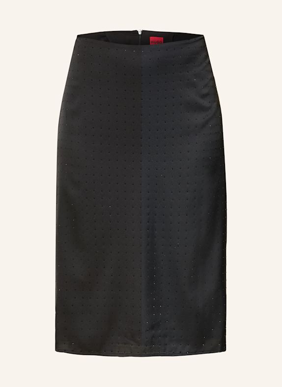 HUGO Satinrock RILUNI mit Schmucksteinen SCHWARZ