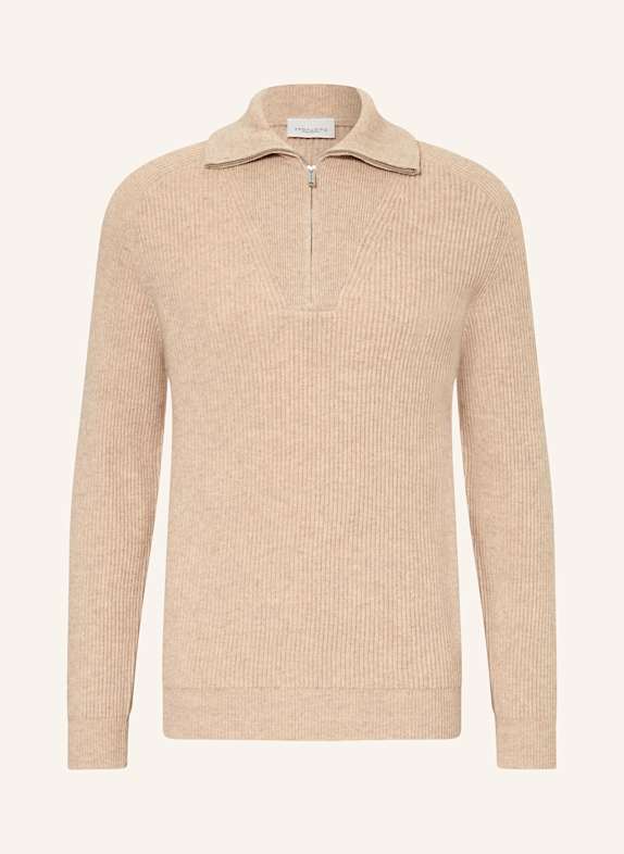 PROFUOMO Sweter typu troyer JASNOBRĄZOWY