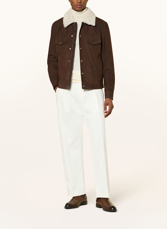 BOSS Lederjacke MORDY BRAUN / ECRU