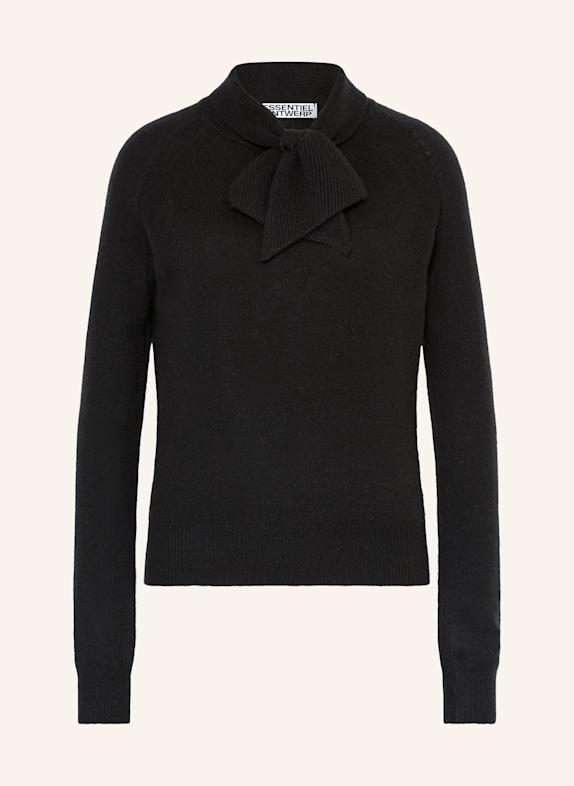ESSENTIEL ANTWERP Pull en cachemire INVITED avec col lavallière NOIR