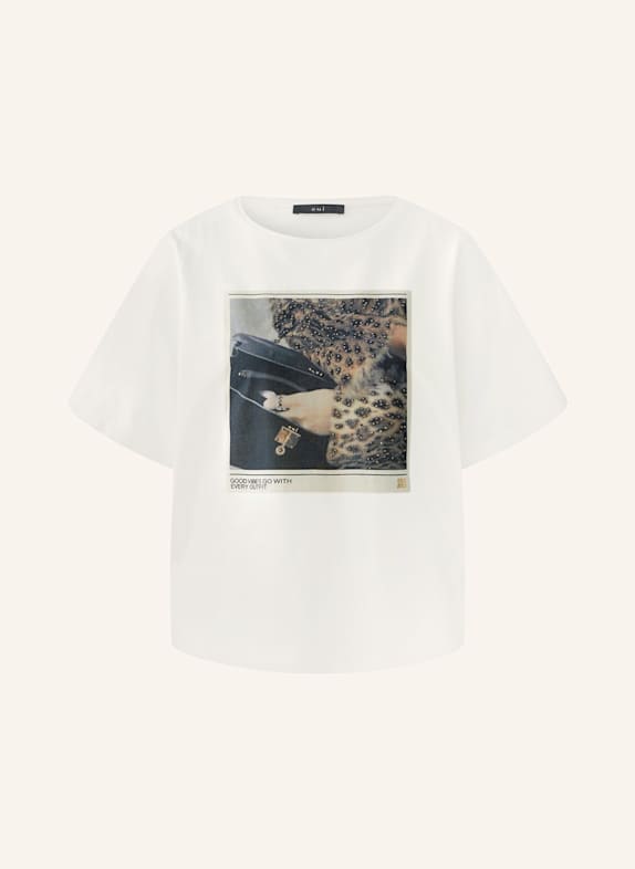 oui T-Shirt mit Schmucksteinen ECRU