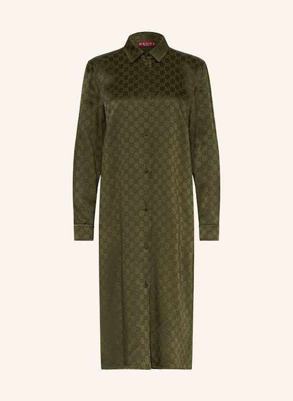 GUCCI Hemdblusenkleid aus Satin DUNKELGRÜN