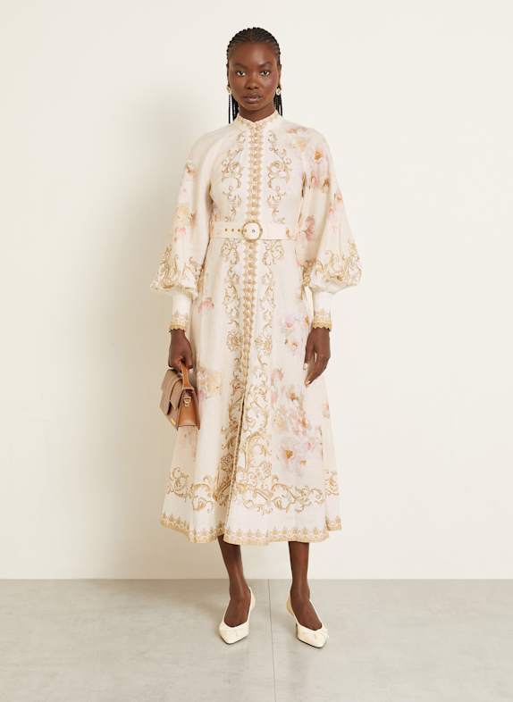 ZIMMERMANN Leinenkleid HYPNOTIC CREME / HELLROSA / HELLBLAU