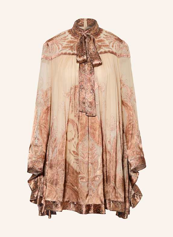 ZIMMERMANN Cocktailkleid HYPNOTIC mit abnehmbarer Schluppe CREME / LACHS / BRAUN