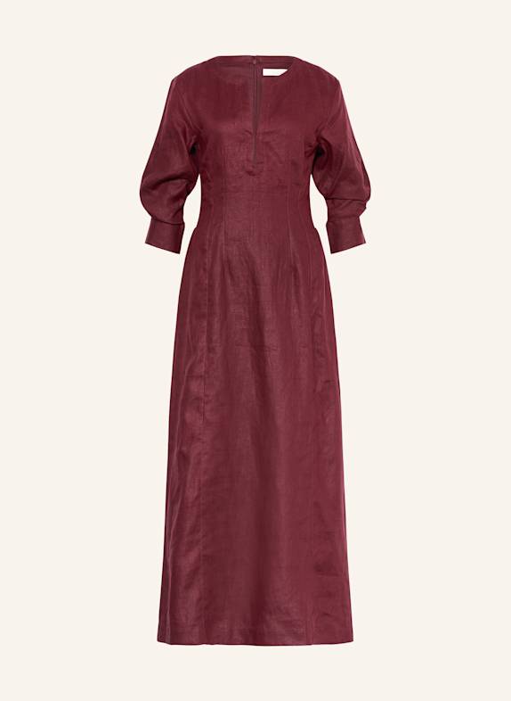 FAITHFULL THE BRAND Leinenkleid ASHA mit 3/4-Arm DUNKELROT