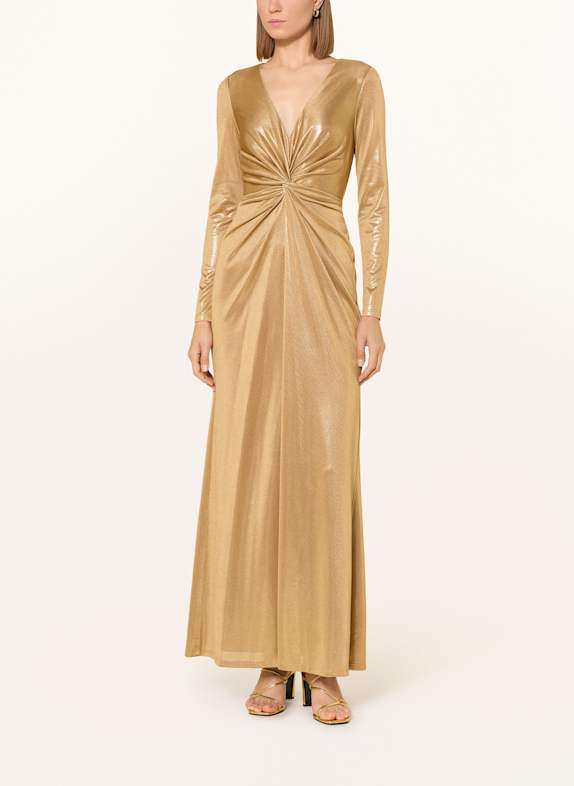 LAUREN RALPH LAUREN Abendkleid mit Glitzergarn GOLD