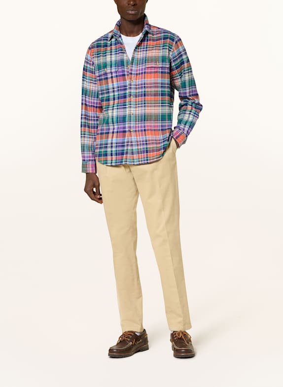 POLO RALPH LAUREN Flanellen overhemd Classic Fit DONKERBLAUW / ORANJE / PAARS