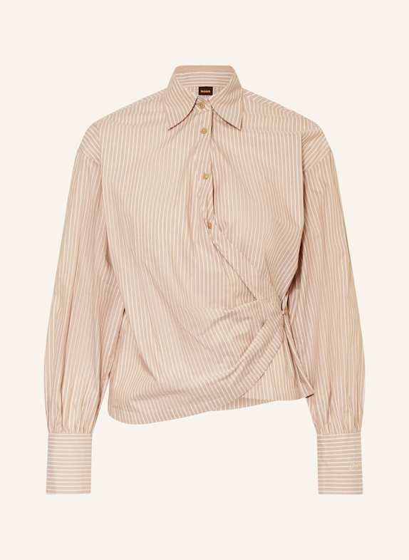 BOSS BRAPEN shirt blouse LIGHT BROWN / WHITE