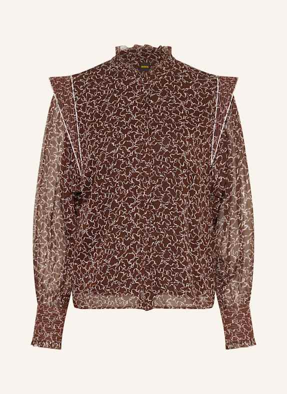 BOSS BOULENA blouse with ruffles DARK RED / ECRU / BLACK