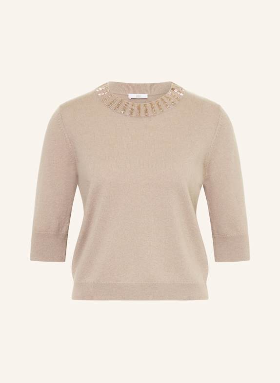 RIANI Úpletové tričko s kašmírem a ozdobnými kamínky ČERNOŠEDÁ