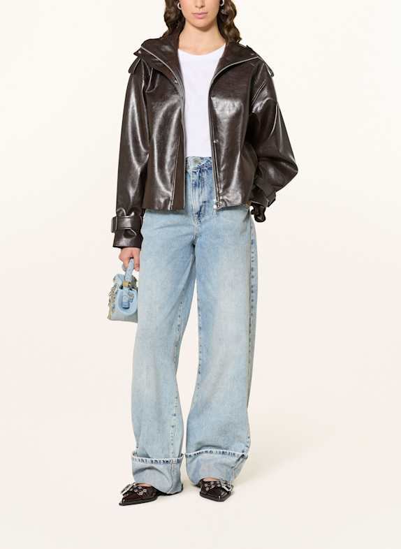 MRS & HUGS Bunda v koženém vzhledu TMAVĚ HNĚDÁ