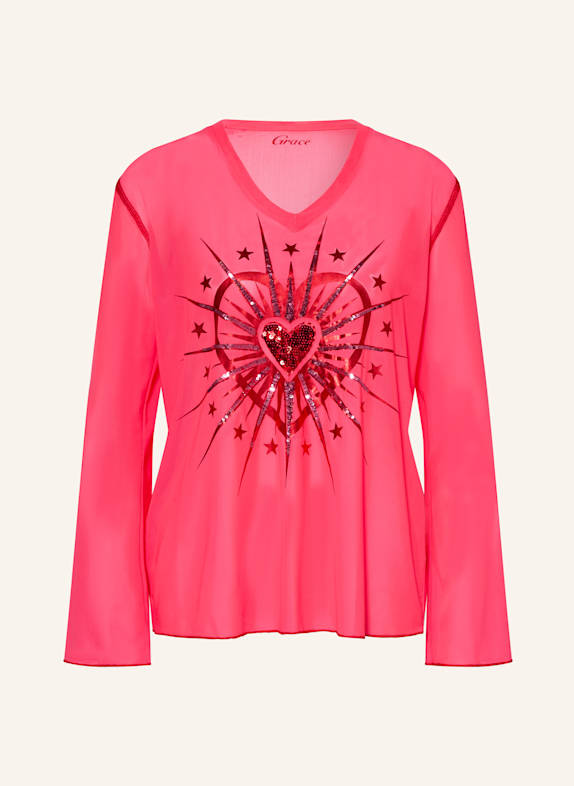 Grace Longsleeve aus Mesh mit Pailletten NEONPINK