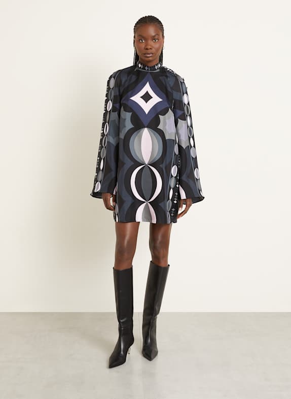 PUCCI Seidenkleid SCHWARZ / DUNKELBLAU / ROSA
