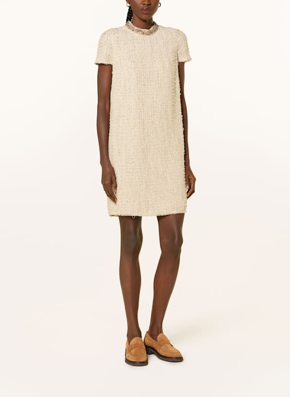 LUISA CERANO Bouclé-Kleid mit Glitzergarn und Schmucksteinen BEIGE / GOLD