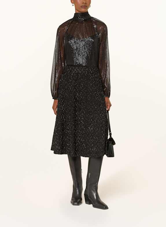 MARC CAIN Overhemdblouse met glittergaren ZWART