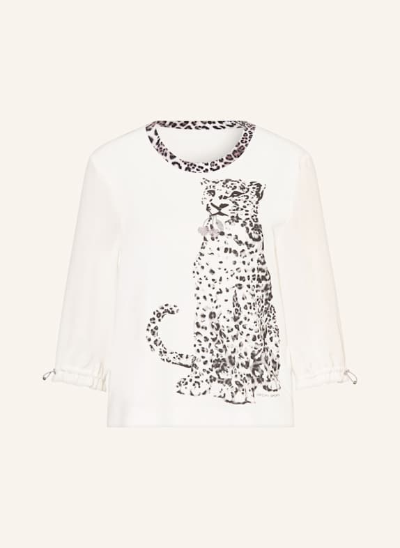 MARC CAIN Koszulka z rękawem 3/4 z ozdobnymi kamykami BIAŁY / CZARNY